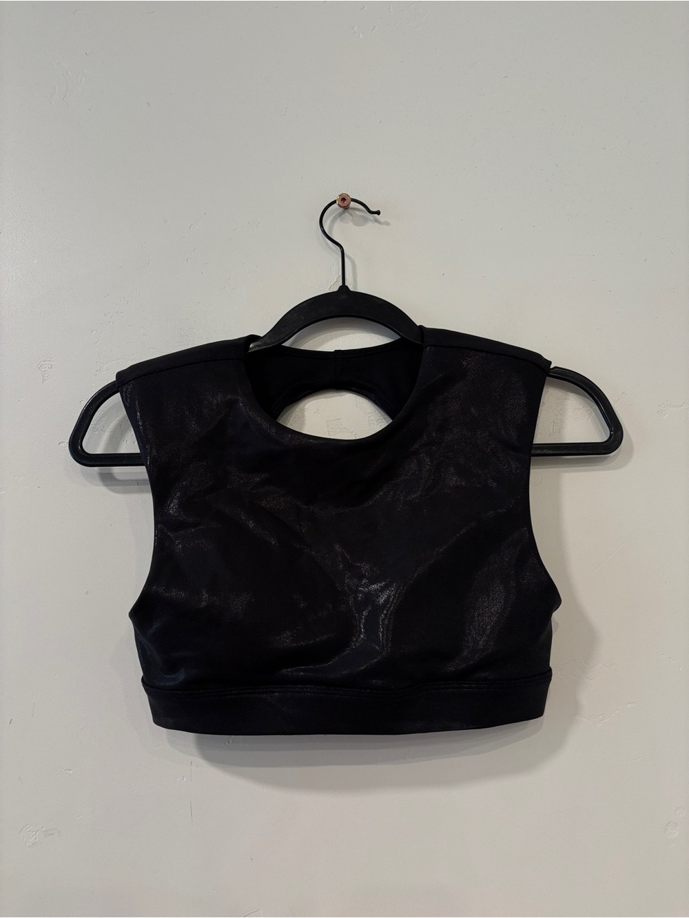 Alo Yoga Super Shine Flash Bra Black Metallic Shoulder Pads Running Pilates XS